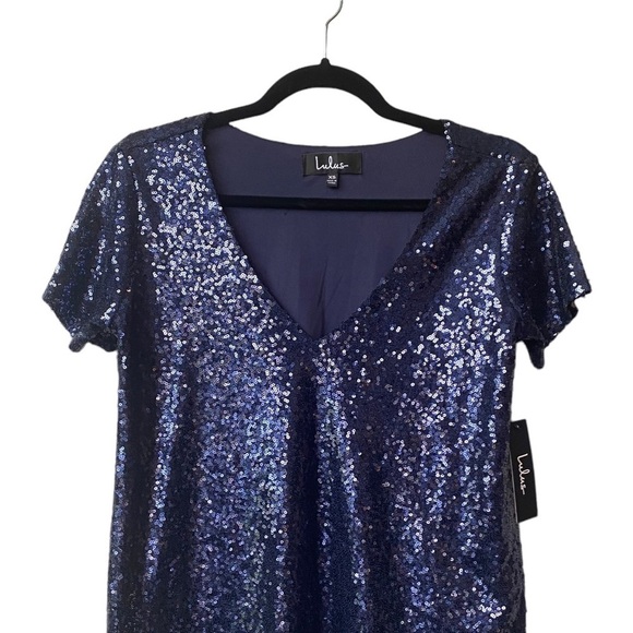Lulus Light Up the Night Navy Blue Sequin Shift Dress XS - Picture 6 of 12